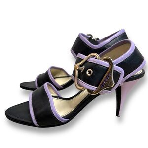 Versus by Versace Black Purple Y2K‎ Buckle Detail Open Toe Heels Size 38